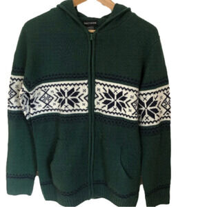 Vintage  Cozy  Cottagecore Christmas Nordic Zip Up Hooded  Cardigan Medium